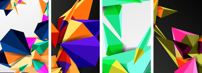 Set of triangle geometric low poly 3d shapes posters