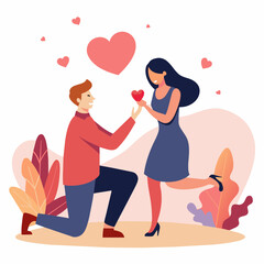 Vector illustration of a Boyfriend proposing to his girlfriend in a romantic moment by breaking his knee 
