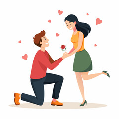 Vector illustration of a Boyfriend proposing to his girlfriend in a romantic moment by breaking his knee 