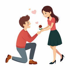 Vector illustration of a Boyfriend proposing to his girlfriend in a romantic moment by breaking his knee 