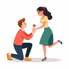 Vector illustration of a Boyfriend proposing to his girlfriend in a romantic moment by breaking his knee 