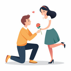 Vector illustration of a Boyfriend proposing to his girlfriend in a romantic moment by breaking his knee 