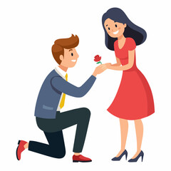 Vector illustration of a Boyfriend proposing to his girlfriend in a romantic moment by breaking his knee 