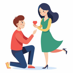 Vector illustration of a Boyfriend proposing to his girlfriend in a romantic moment by breaking his knee 