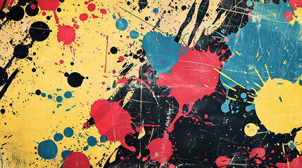 Colorful Paint Splatters on Black Background, Splatter of neon on black exuding an abstract take on the 90s graffiti style, Abstract pop art color paint splash pattern background

