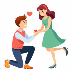Vector illustration of a Boyfriend proposing to his girlfriend in a romantic moment by breaking his knee 