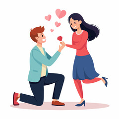 Vector illustration of a Boyfriend proposing to his girlfriend in a romantic moment by breaking his knee 