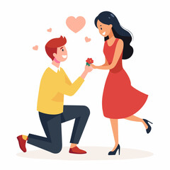Vector illustration of a Boyfriend proposing to his girlfriend in a romantic moment by breaking his knee 