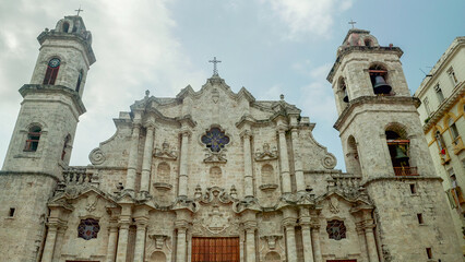 close shot of the front exterior of the cathedral of san cristobal in old havana