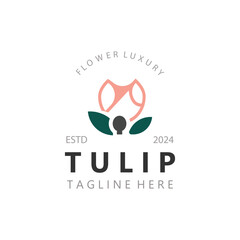 Tulip Flower bud logo with leaves design, suitable for fashion, beauty spa and boutique emblem business