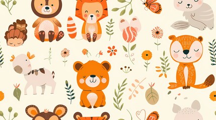 A delightful collection of cute animals and nature elements