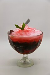 Grass jelly, also known as leaf jelly or herb jelly, is a jelly-like dessert originating from China. It is served chilled, with other toppings such as fruit, or in bubble tea or other drinks.