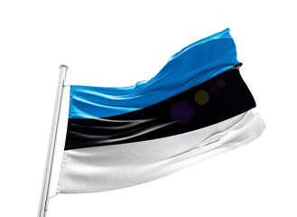 Estonia waving flag with mast on white background with cutout path.