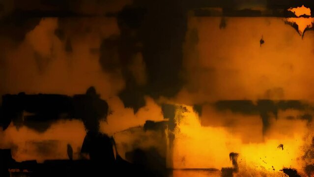 scary horrible animated grunge background. horror flashes of yellow, orange colors with black spots. seamless looping animation. ai.