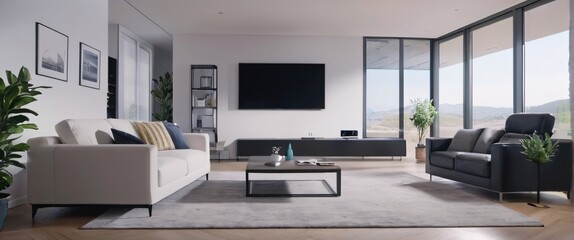 Fototapeta premium illustrate the concept of the Internet of Things with an image of a smart home, featuring various connected devices and appliances, shot from a low angle with a wide-angle lens generative AI