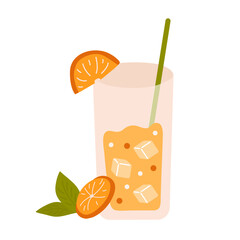 Natural orange juice with ice cubes in a glass