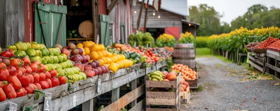 A colorful display of fresh fruits and vegetables at a farmer's market.