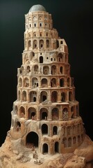 A monumental Tower of Babel pierces the sky, symbolizing human ambition, cultural diversity, unity and discord, human endeavor and divine intervention in this iconic biblical scene