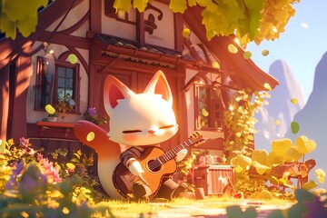 cartoon cat playing guitar
