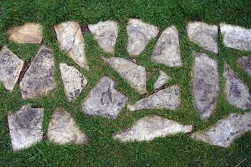 Stone footpath through cut grass