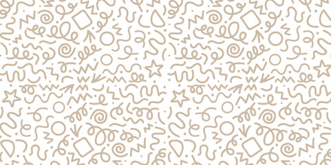 Fun black line doodle seamless pattern. Creative minimalist style art background for children or trendy design with basic shapes. Simple childish scribble
