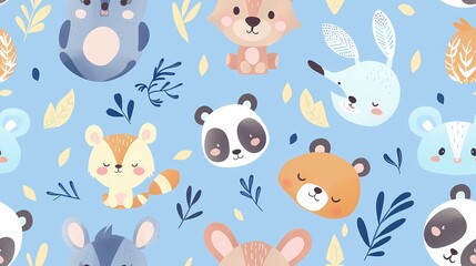 Adorable cartoon animals napping among nature s elements