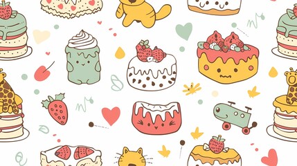 An adorable assortment of whimsical pastries and cute motifs
