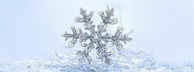 Analyzing a snowflake crystal magnified unveils market patterns akin to economic fractals, highlighting uniqueness and complexity in analysis.