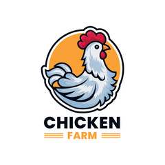 Chicken Farm Logo Illustration. Rooster Mascot Design. Suitable for T-shirt, Badge, Emblem, Print, Business, Brand, Fast Food, Culinary Brand, Restaurant. Vector, Editable Color