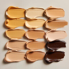 Foundation swatches. Different shades of liquid foundation.