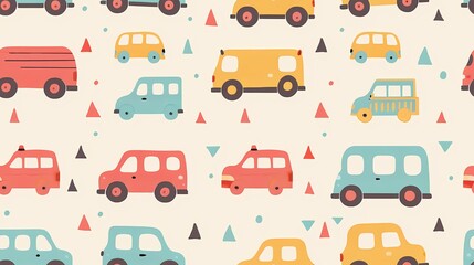 Colorful cartoon cars and traffic cones pattern