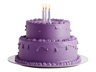 purple birthday cake isolated on transparent background