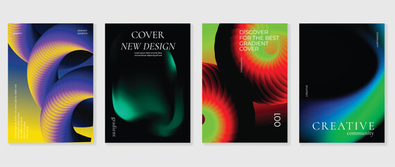 Abstract gradient background vector set. Minimalist style cover template with vibrant perspective 3d geometric prism shapes collection. Ideal design for social media, poster, cover, banner, flyer.