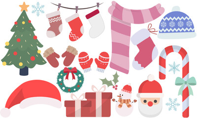 Christmas collection cute flat icons isolated on white background.