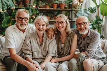 Portrait of a senior couple with their adult daughter at home.
