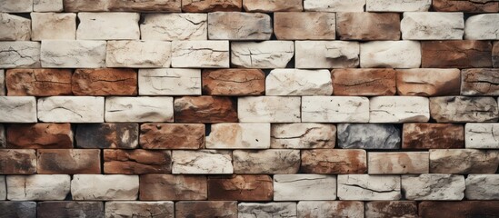 Wide Beige brick wall panoramic background texture.