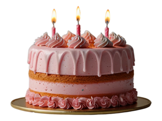 pink birthday cake isolated on transparent background
