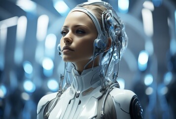 Futuristic Robot Woman in Silver Costume