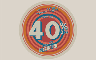 UP TO 40% OFF DISCOUNT EMBLEM STAMP VECTOR ILLUSTRATION