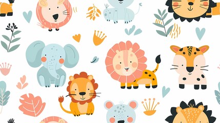 Cute and colorful jungle animal illustration for children