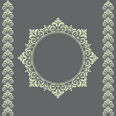 Decorative frame Elegant vector element for design in Eastern style, place for text. Floral gray and beige border. Lace illustration for invitations and greeting cards