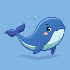 Fototapeta premium Cute Blue Whale Swimming Cartoon Vector Icon Illustration Animal Nature Icon Isolated Flat Vector
