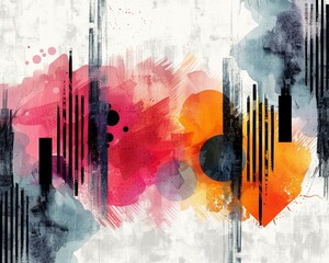 An abstract watercolor wallpaper with bold, colorful strokes and splashes, incorporating geometric elements in the background