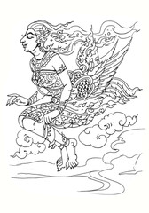 fantasy woman in Thai art pen drawing for card decoration illustration