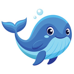 Obraz premium Cute Blue Whale Swimming Cartoon Vector Icon Illustration Animal Nature Icon Isolated Flat Vector