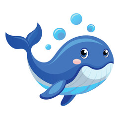 Fototapeta premium Cute Blue Whale Swimming Cartoon Vector Icon Illustration Animal Nature Icon Isolated Flat Vector