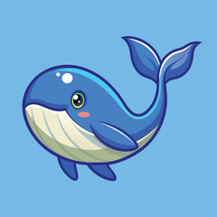 Fototapeta premium Cute Blue Whale Swimming Cartoon Vector Icon Illustration Animal Nature Icon Isolated Flat Vector