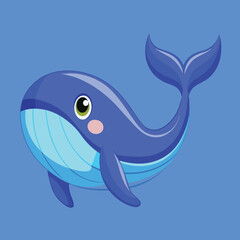 Obraz premium Cute Blue Whale Swimming Cartoon Vector Icon Illustration Animal Nature Icon Isolated Flat Vector