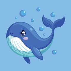 Fototapeta premium Cute Blue Whale Swimming Cartoon Vector Icon Illustration Animal Nature Icon Isolated Flat Vector