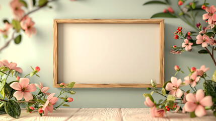 Empty frame design. Feminine and fresh floral invitation card mockup